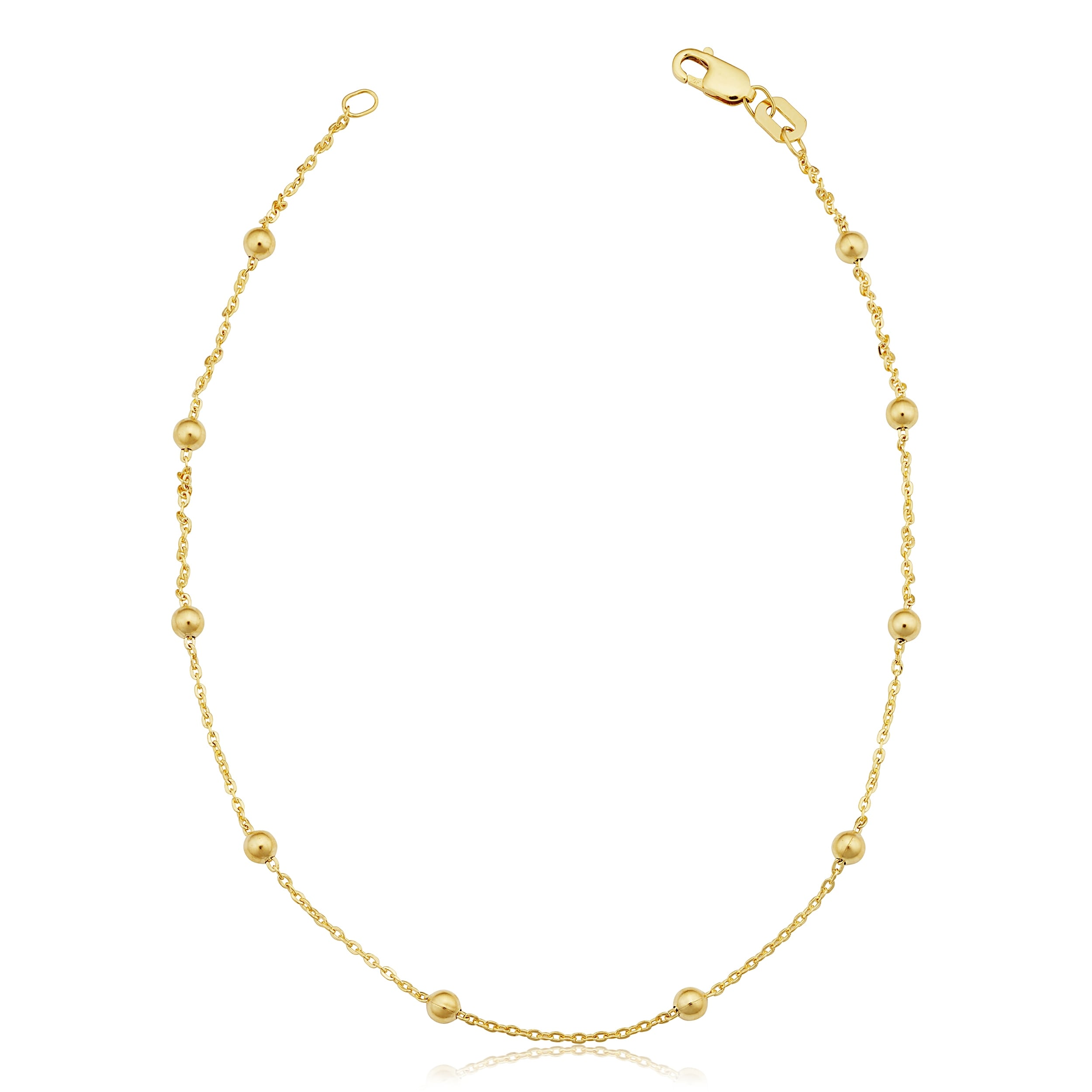 14K Yellow Gold Filled 3 Millimeter Ball Station Satellite Ankle Bracelet 10 Inches