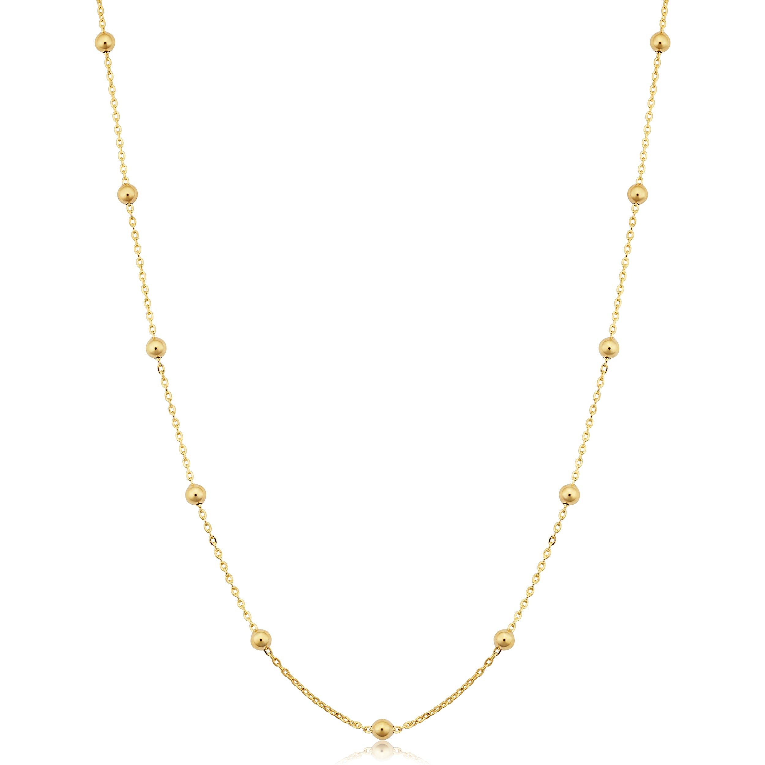 14K Yellow Gold Filled 3 Mm Ball Station Satellite Necklace For Women 16 18 20 24 Or 30 Inches