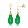 14K Yellow Gold Green Jade Teardrop Drop Earrings 5Mm X 28Mm