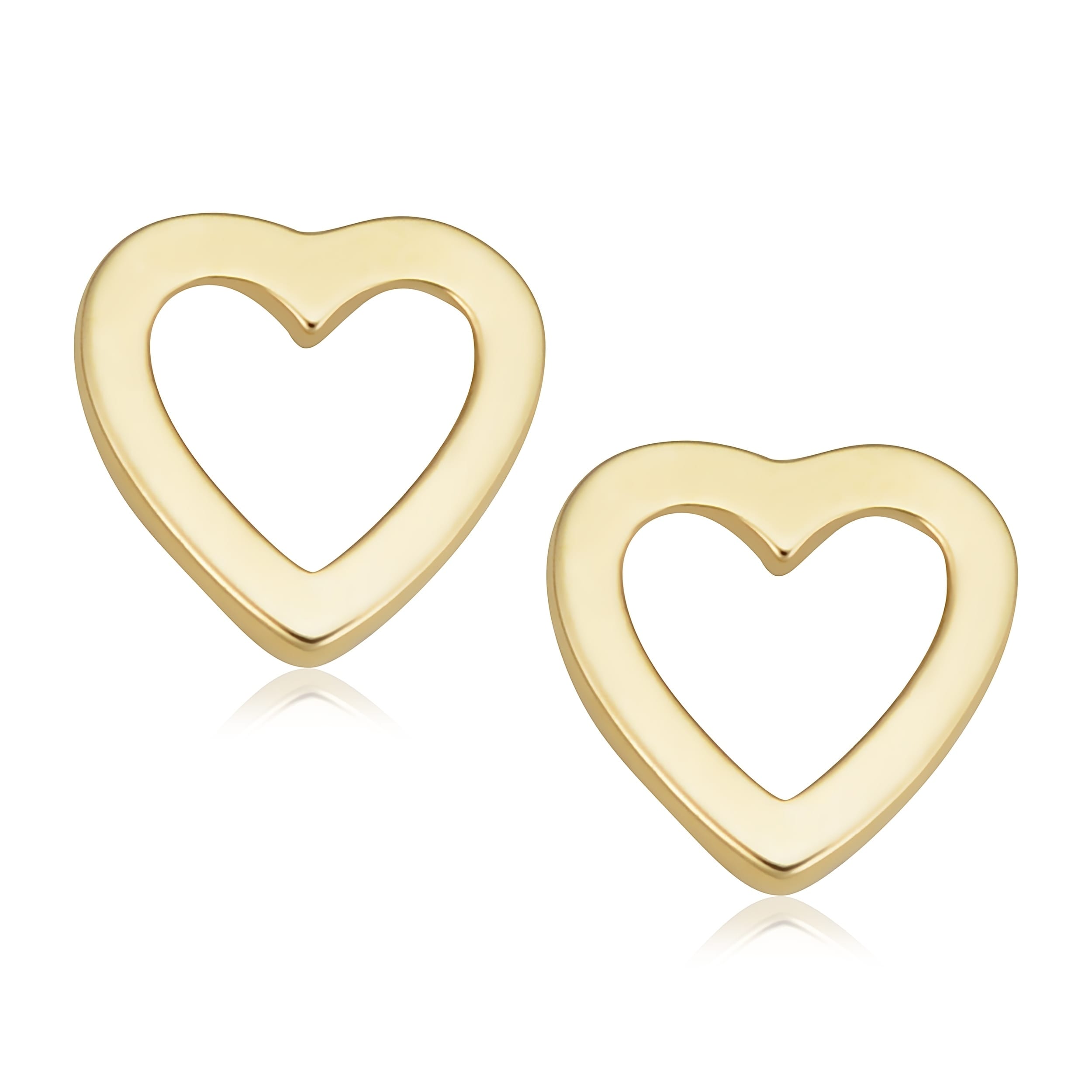 14K Yellow Gold Heart Stud Earrings For Girls Teens Women
