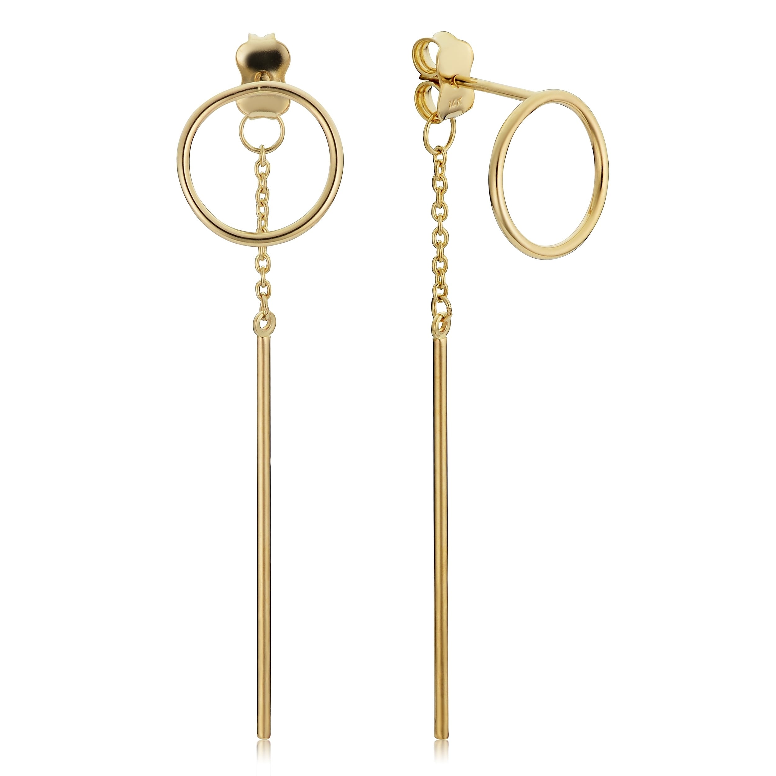 14K Yellow Gold Hoop Bar Front Back Dangle Earrings