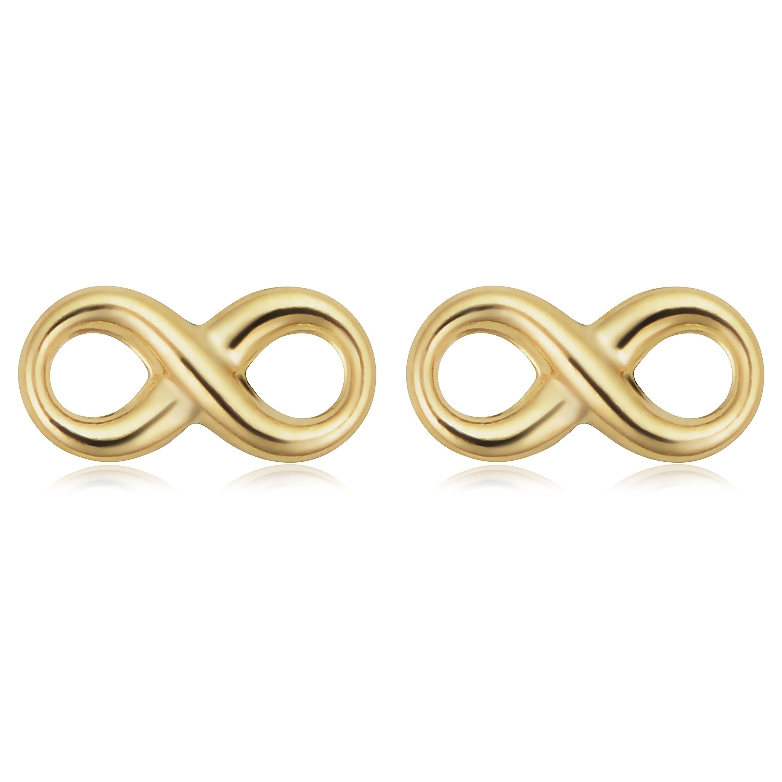 14K Yellow Gold Infinity Stud Minimalist Earrings