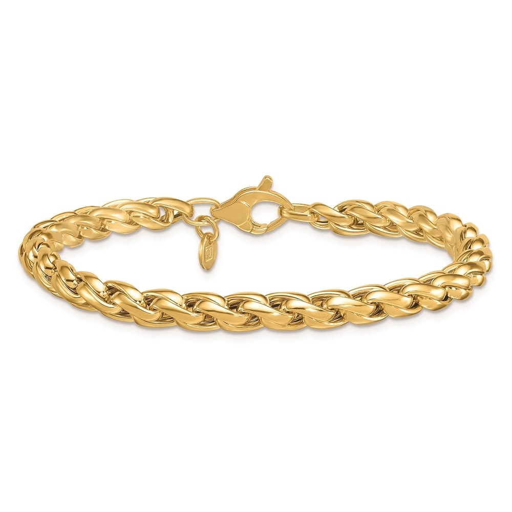 14K Yellow Gold Italian 7.5 5Mm Solid Squared Wheat Woven Bracelet