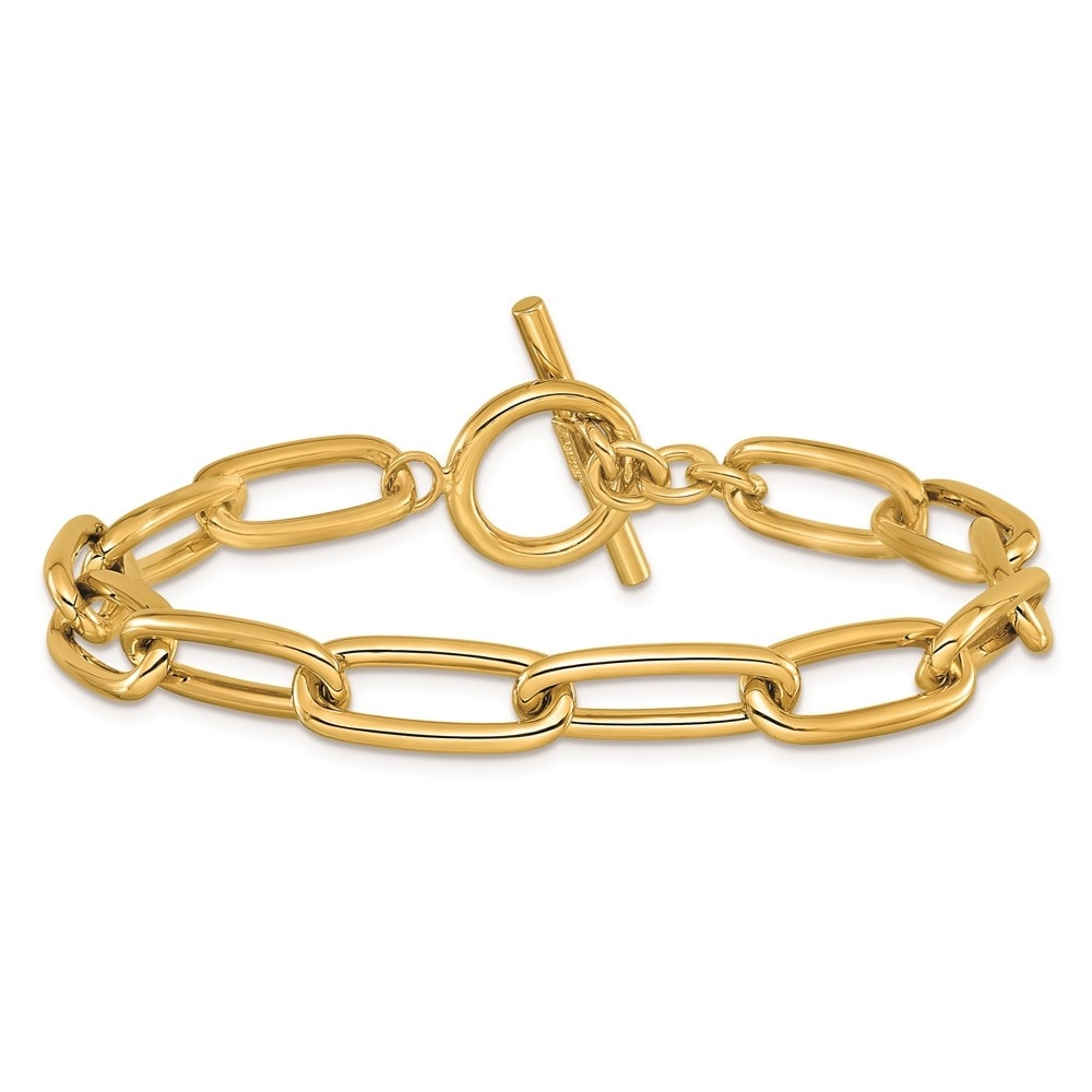 14K Yellow Gold Italian 7.5 7.5Mm Solid Polished Paperclip Toggle Bracelet