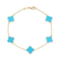 14K Yellow Gold Italian 7 Inlaid Genuine Gemstone 10Mm Medium Clover Bracelet