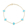 14K Yellow Gold Italian 7 Inlaid Genuine Gemstone 7Mm Sideways Heart Station Bracelet