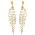 14K Yellow Gold Oval Double Leaf Drop Earrings