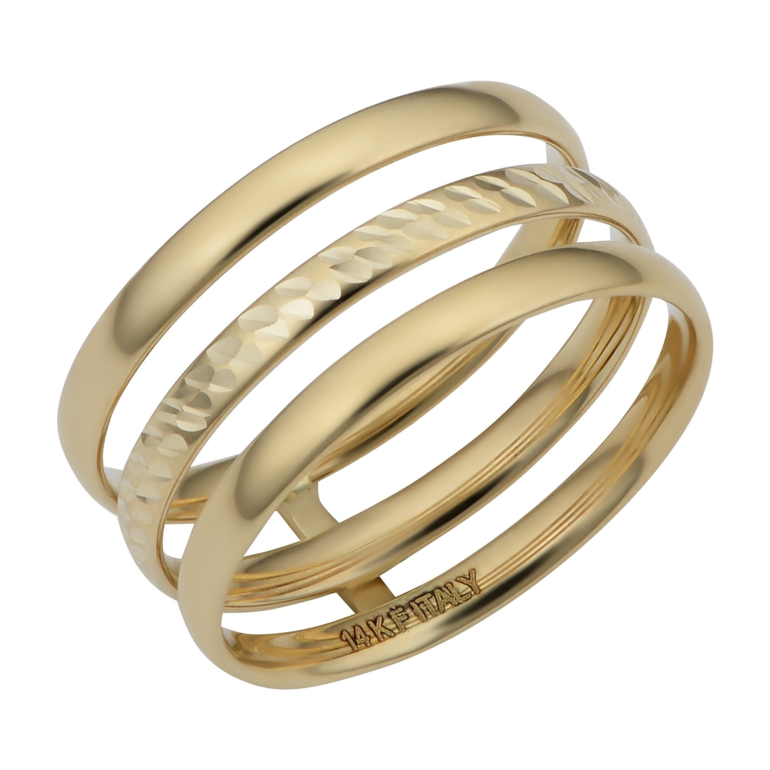 14K Yellow Gold Polished Diamond Cut Triple Band Ring