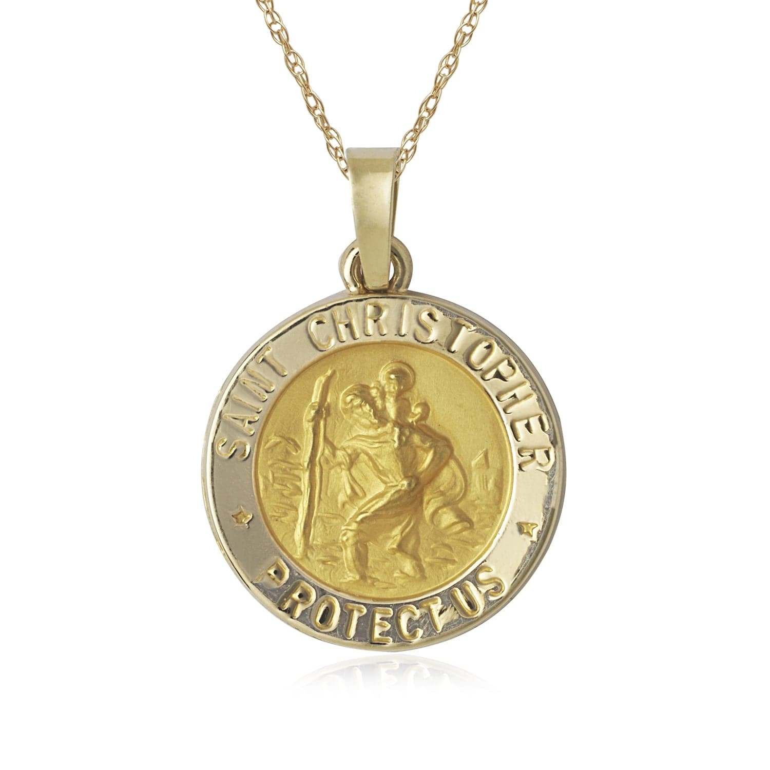 14K Yellow Gold Polished And Satin St. Christopher Medal 16 Inch Necklace