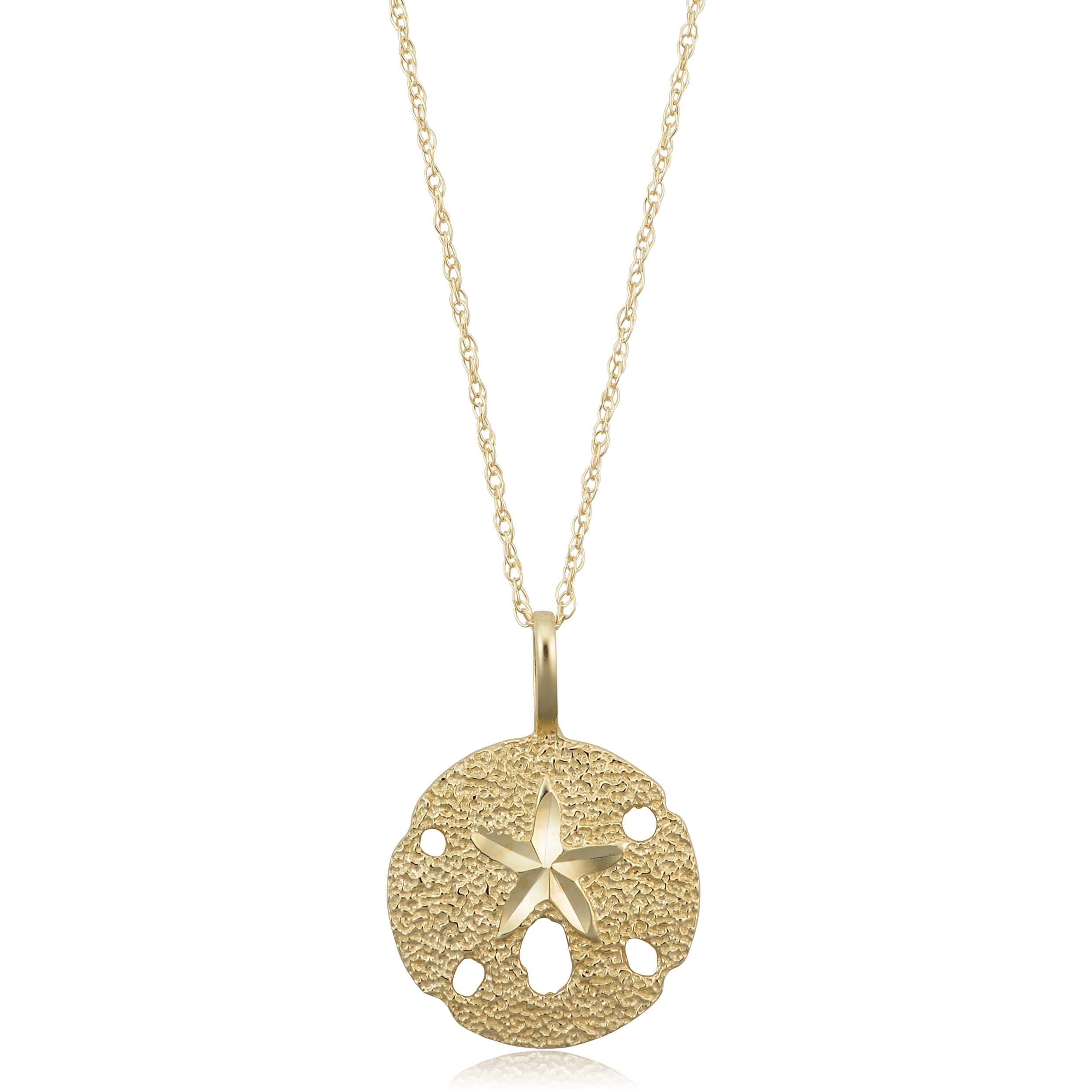 14K Yellow Gold Starfish Sand Dollar Pendant Necklace 18 Inch