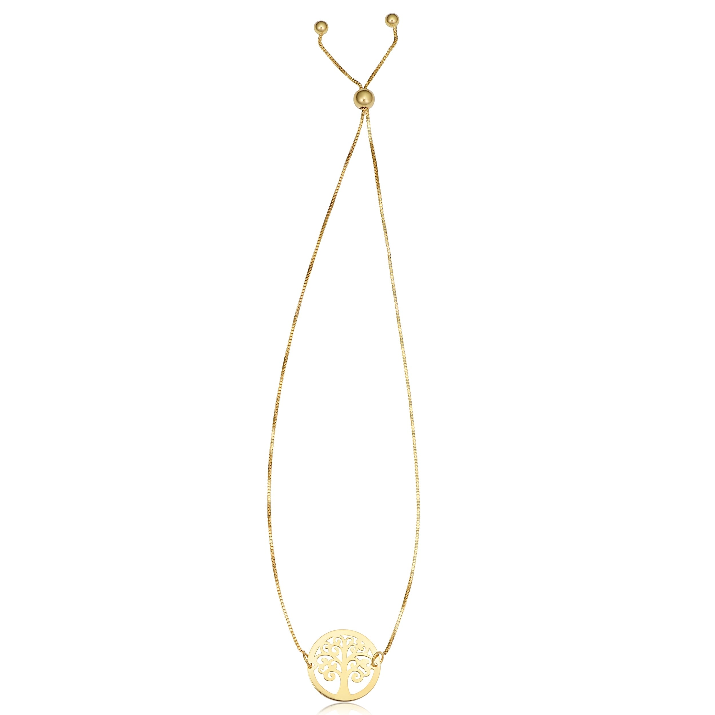14K Yellow Gold Tree Of Life Bolo Bracelet Fits Up To 9.5 Inches