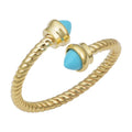 14K Yellow Gold Turquoise Rope Bypass Ring Adjustable To Sizes 5 To 8
