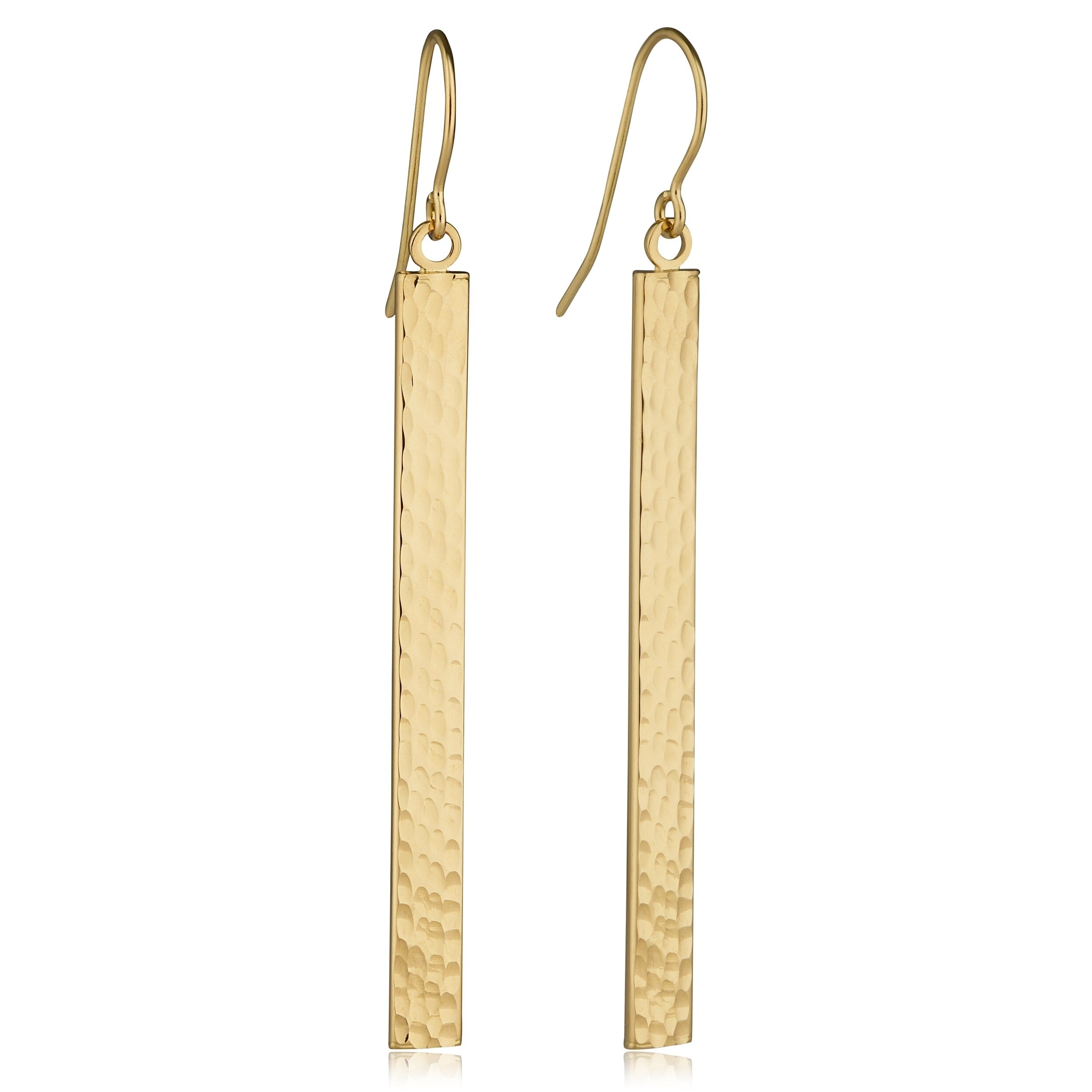14K Yellow Rose Or White Gold Diamond Cut Bar Drop Earrings 2 Inches Drop