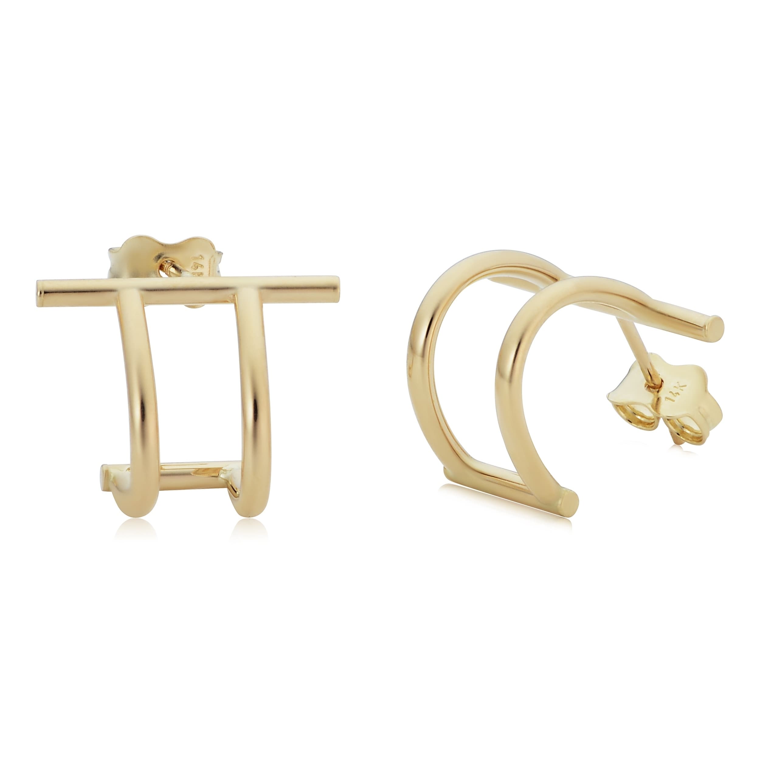 14K Yellow Or Rose Gold Double Curved Bar Post Earrings