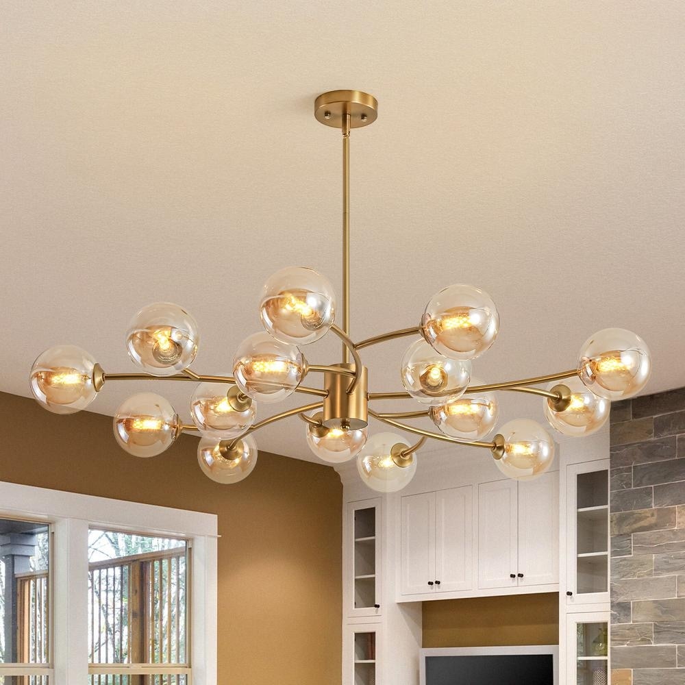 15 Light Spiral Branch Mid Century Amber Glass Chandelier 43.3 In