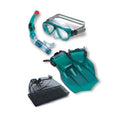 15.5 Teal Green Piranha Mask Snorkel And Fins Swimming Pool And Water Snorkeling Set