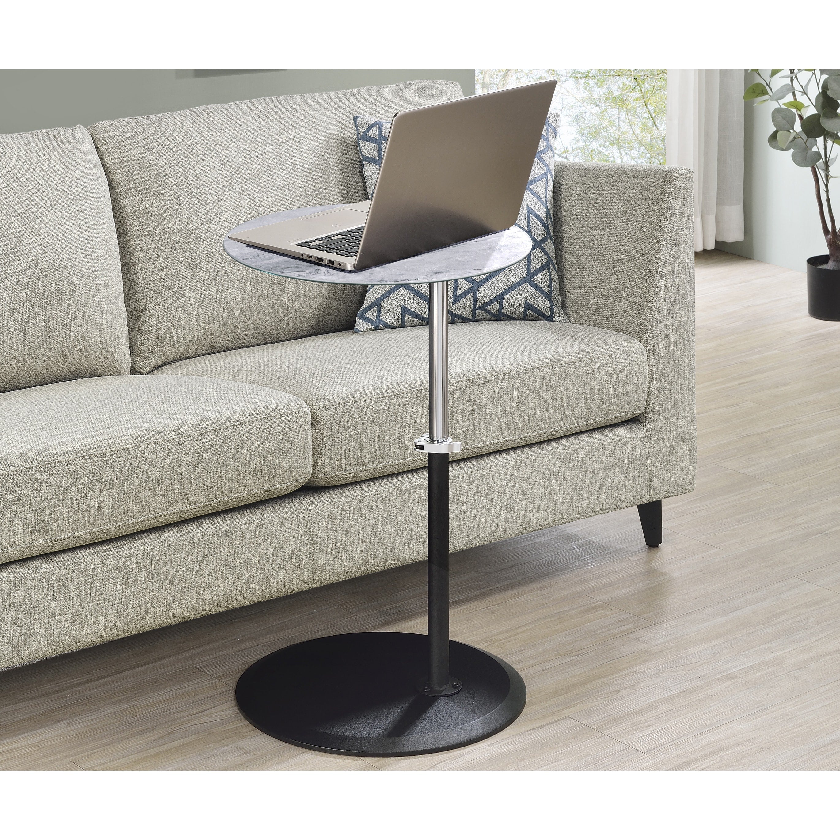 15.5 W Height Adjustable End Table Marble Glass Top Couch Desk Compact Design