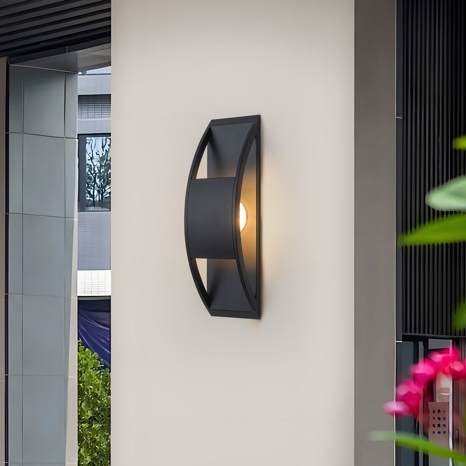 15.6 H Modern Led Black Arcing Metal Frame Outdoor Wall Light With 12W 3000K Warm Color Cri 80 900Lm 15.7