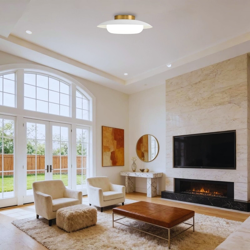 15.74 Inch Ceiling Light Metal Living Room White Gold Bulb Light N A