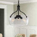 15.75 Black 3 Light Glass Pendant Light Adjustable Fixture