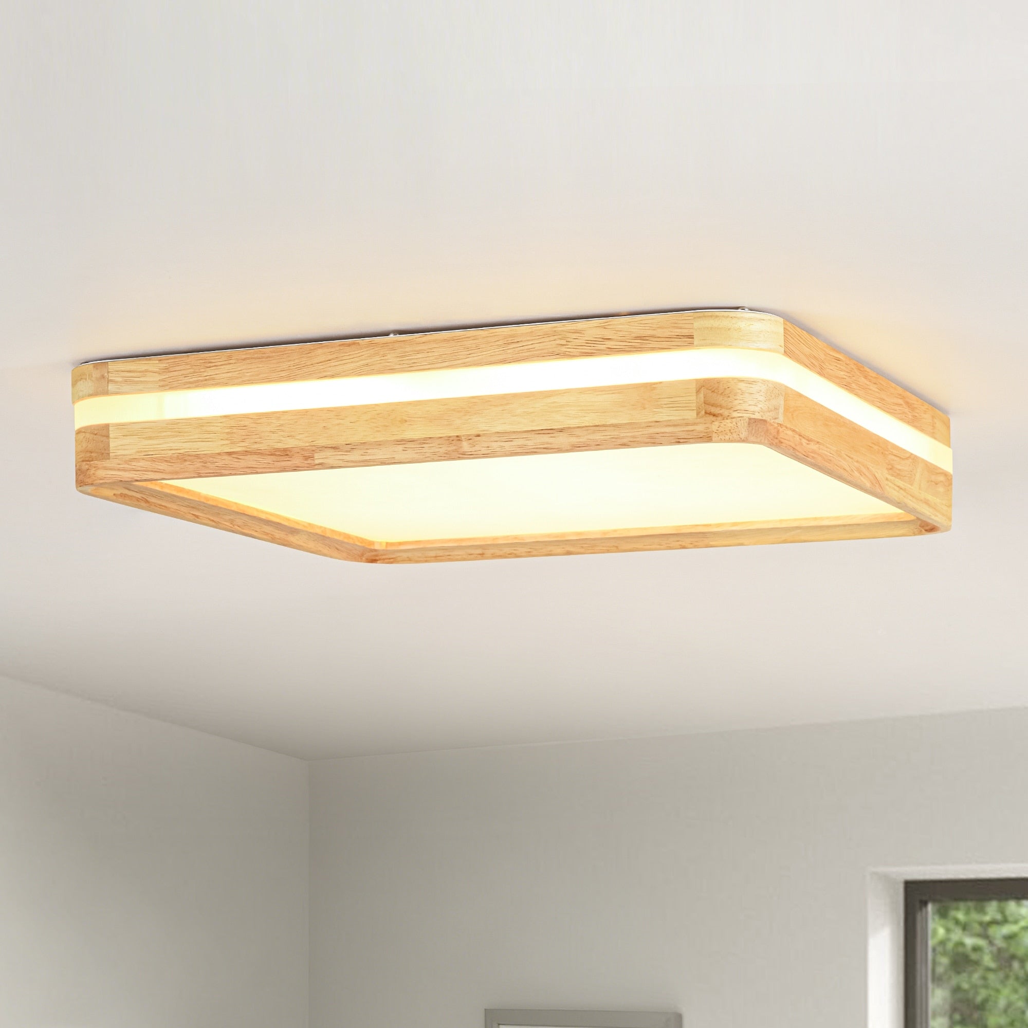15.75 Farmhouse Square Wood Led Flush Mount Ceiling Light For Entryway Hallway 15.75 In. L X 15.75 In. W X 2.76 In. H