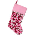 15.75 Pink And Brown Camouflage Christmas Stocking With Pink Cuff And White Poufs