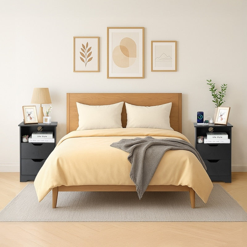 15.7 W Nightstand P2 Particleboard Matte Melamine Handleless 2 Drawers Us Outlet