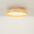 15.8 Farmhouse Hydrographic Wood Grain Finish Round Dimmable Led Flush Mount Light With White Acrylic Diffuse For Hallway