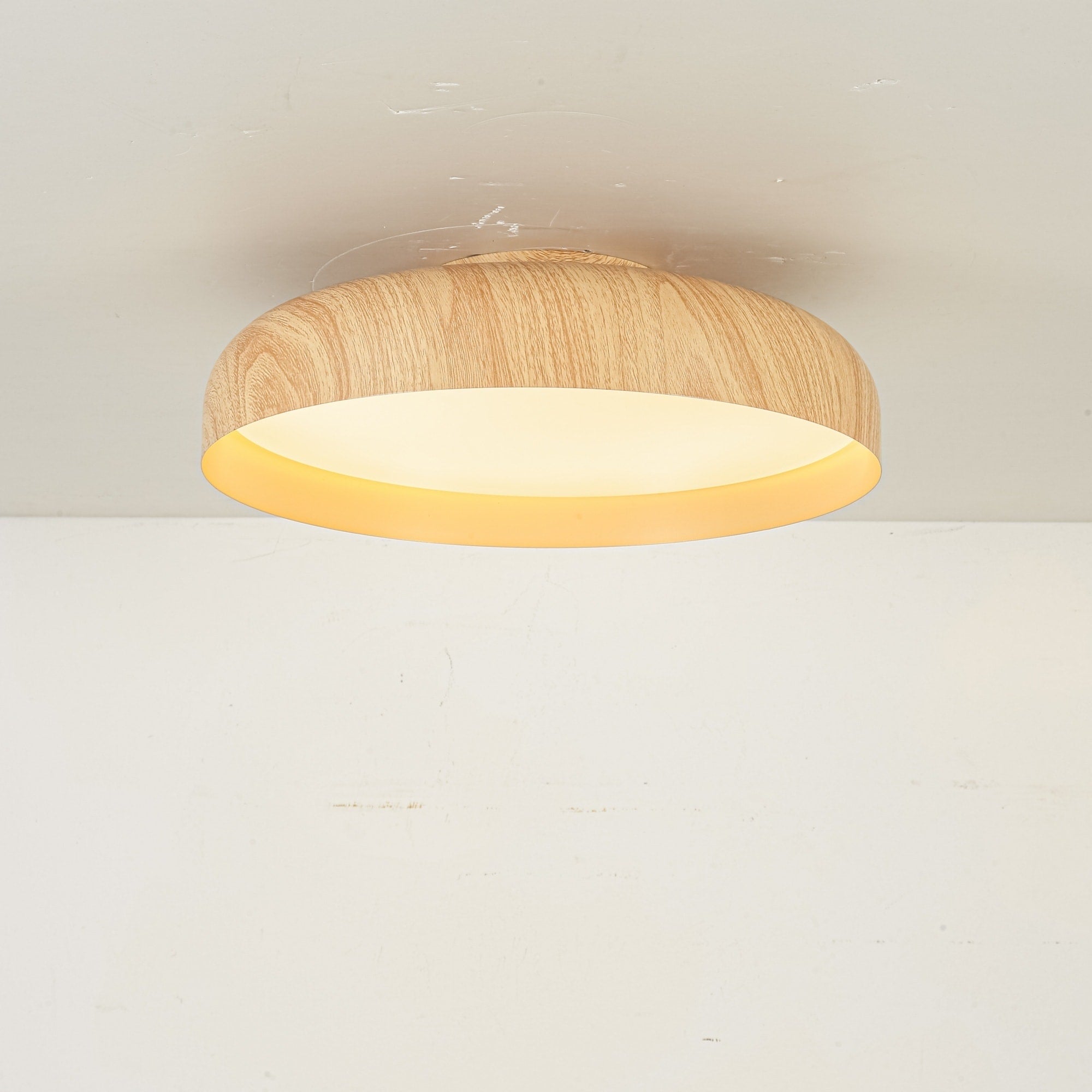 15.8 Farmhouse Hydrographic Wood Grain Finish Round Dimmable Led Flush Mount Light With White Acrylic Diffuse For Hallway