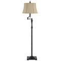 Beige Bronze Metal Fabric Swinging Arm Floor Lamp