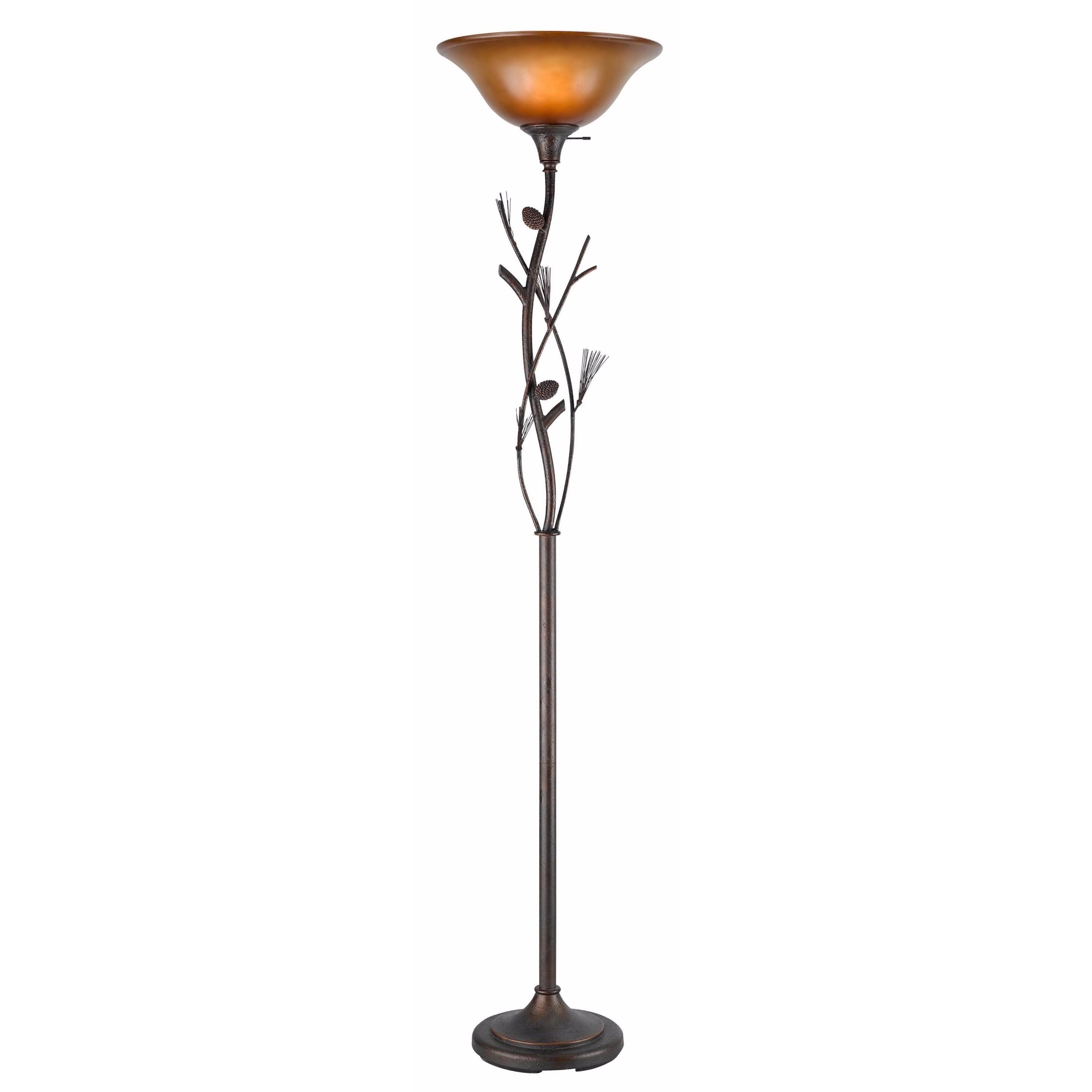 Glass Shade 3 Way 150 Watt Pinecone Torchiere Lamp