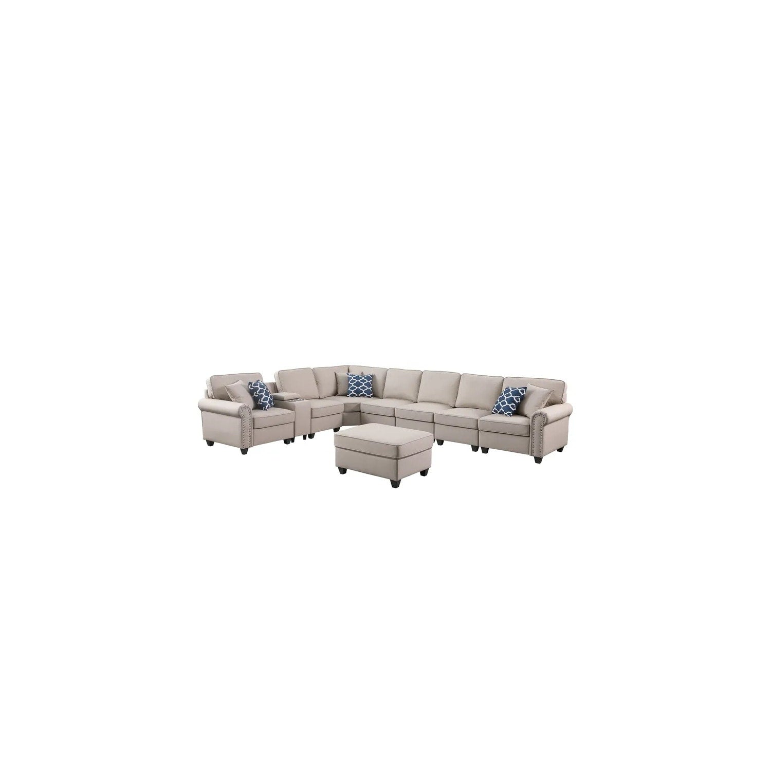151.25 In.W Square Arm 13 Piece Faux Leather L Shaped Cup Holder Storage Usb Port Convertible Sectional Sofa In Beige