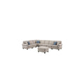 151.25 In.W Square Arm 14 Piece Faux Leather L Shaped Removable Cushions Convertible Sectional Sofa In Beige Finish