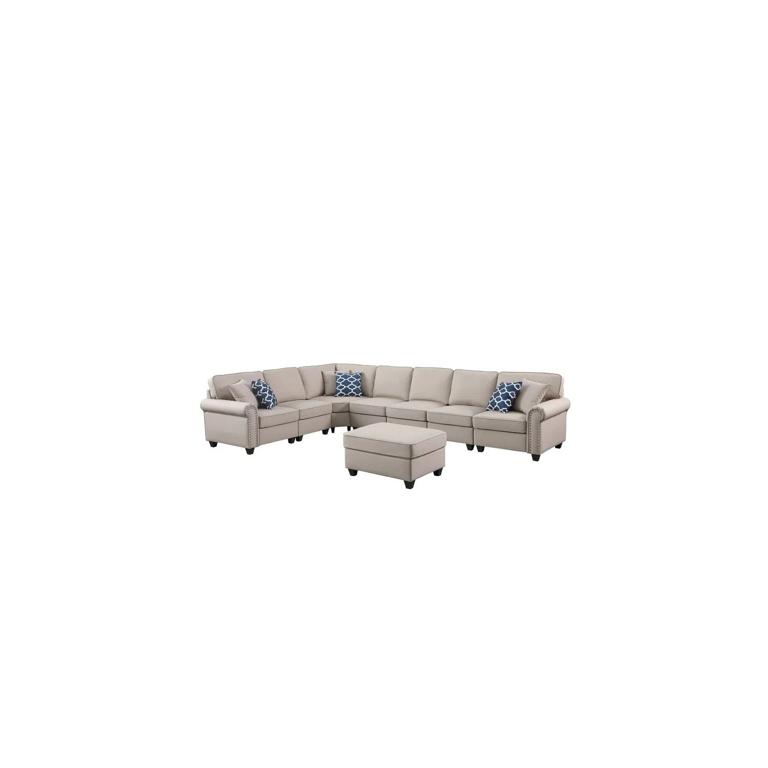 151.25 In.W Square Arm 14 Piece Faux Leather L Shaped Removable Cushions Convertible Sectional Sofa In Beige Finish