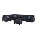 151.25 In.W Square Arm 6 Piece Faux Leather L Shaped Removable Cushions Convertible Sectional Sofa In Black Finish