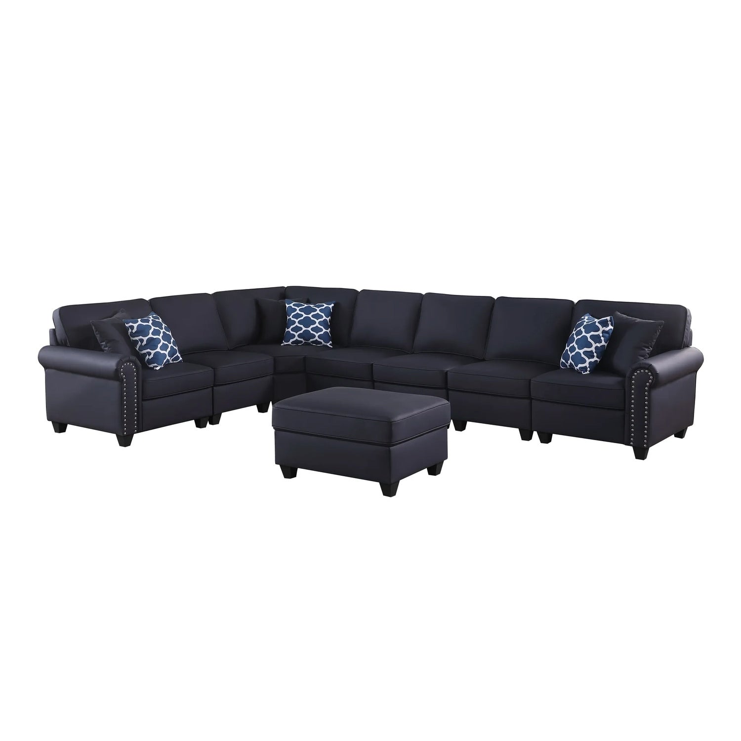 151.25 In.W Square Arm 6 Piece Faux Leather L Shaped Removable Cushions Convertible Sectional Sofa In Black Finish