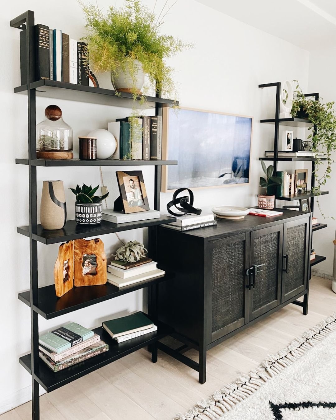 Stairway 72.5in Black Metal Wall Mount Bookcase