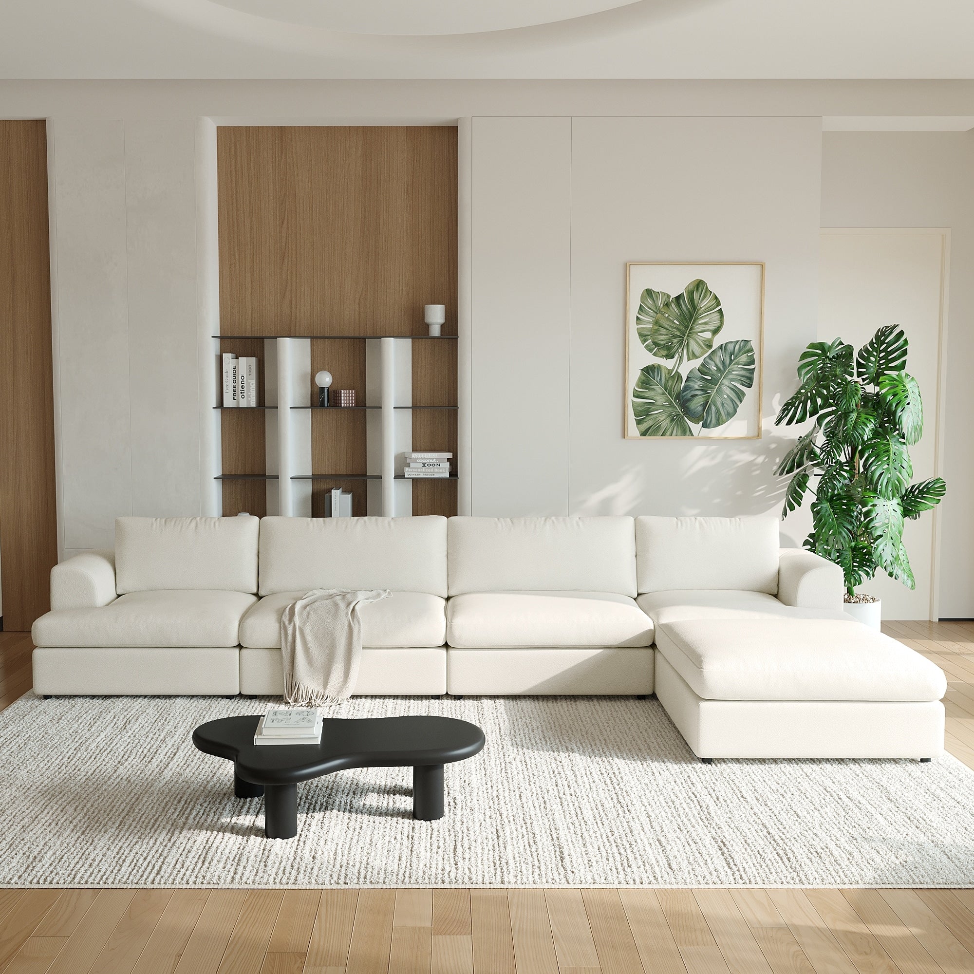 157.48 Boucle Upholstered Sofa 4 Seater Sofa With Ottoman Oversized Modular Sectional Sofa