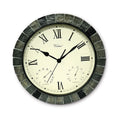 15 Battery Operated Faux Stone Large Print Roman Numeral Outdoor Clock Thermometer And Hygrometer White