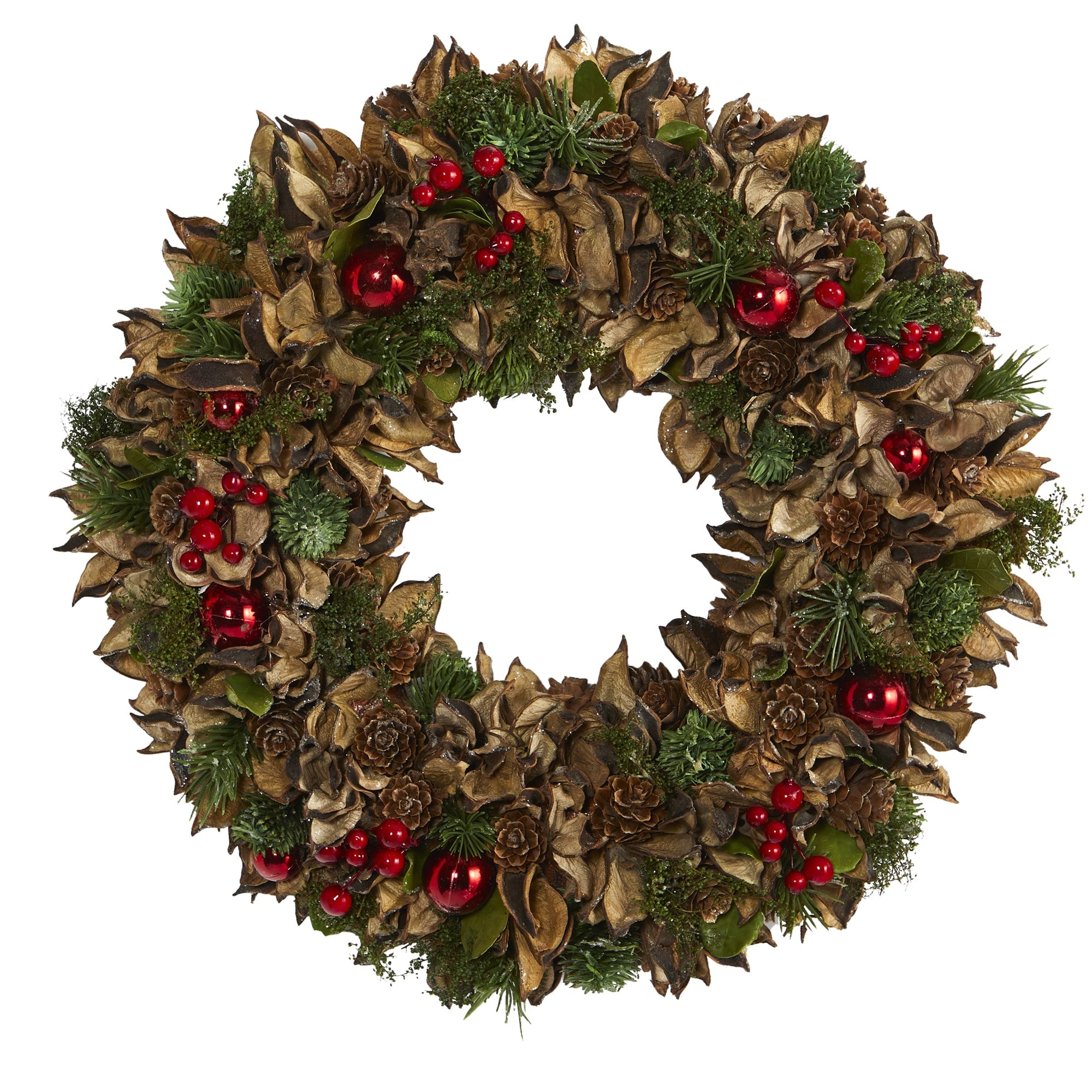 15 Holiday Wreath With Pine Cones And Ornaments