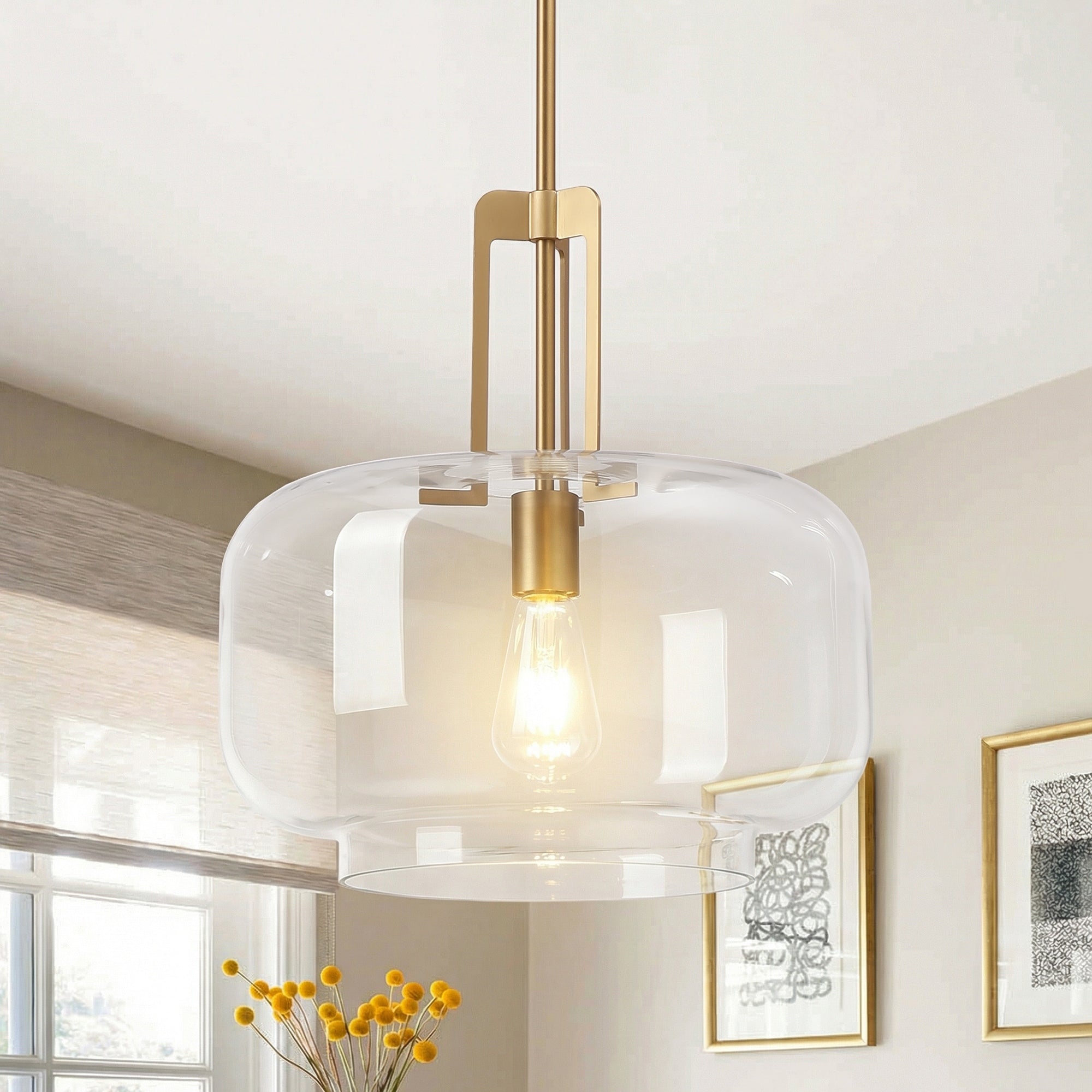 15 Modern Antique Brass Adjustable Pendant Light With Glass Shade For Kitchen Island 15 D X 60 H