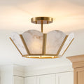 15 Modern Gold Glass Art Deco Caged Semi Flush Mount Ceiling Light With Scalloped Glass Shade 5.38 D X 15 W X 9 H