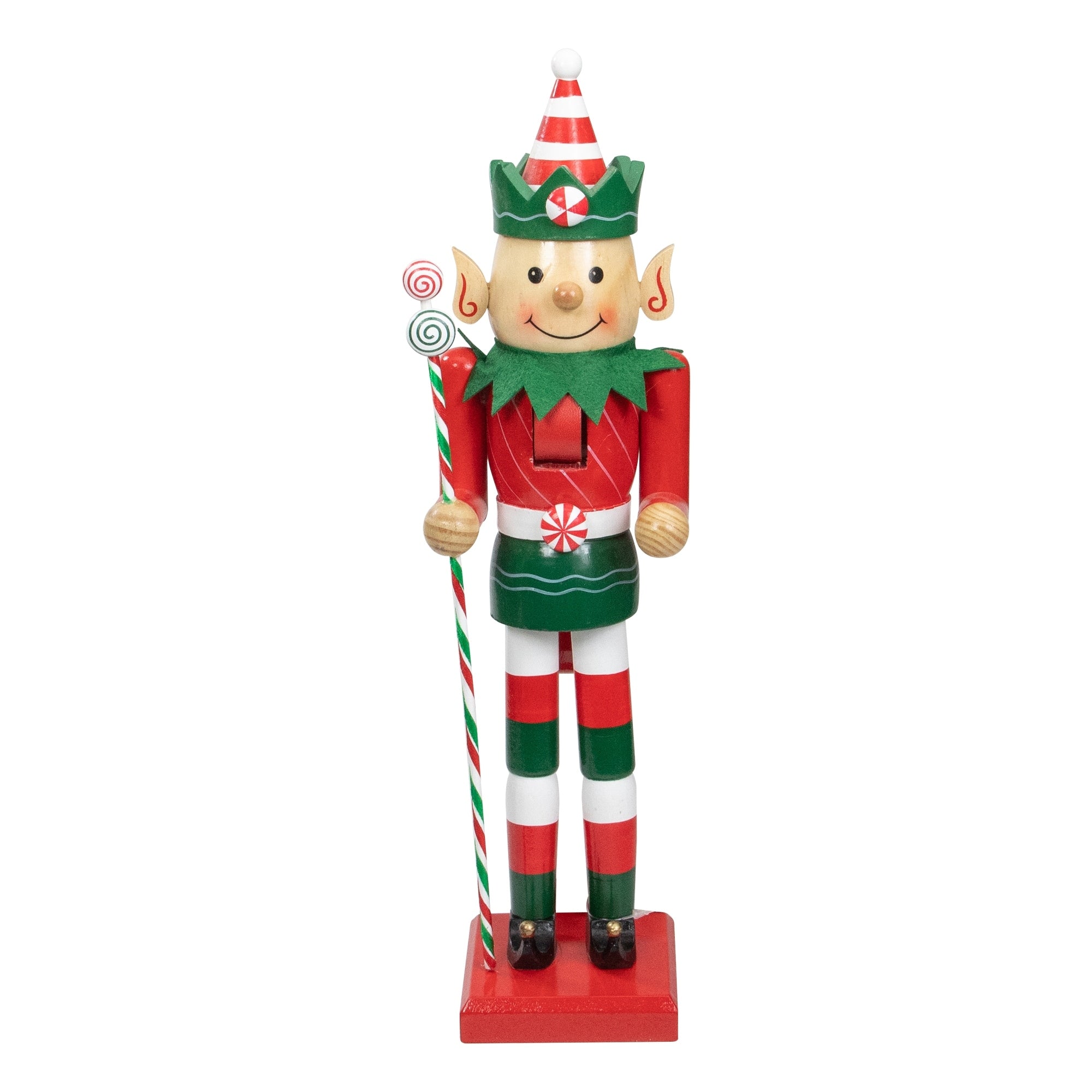 15 Red White And Green Peppermint Twist Wooden Elf Christmas Nutcracker