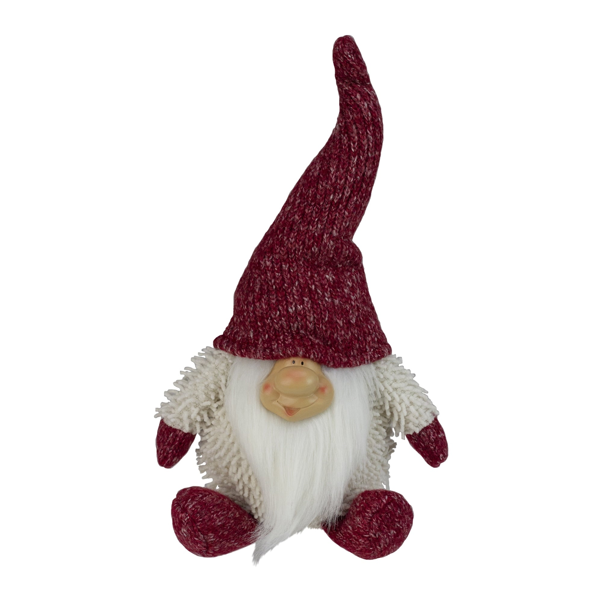 15 Textured Ivory And Red Chubby Smiling Gnome Plush Table Top Christmas Figure
