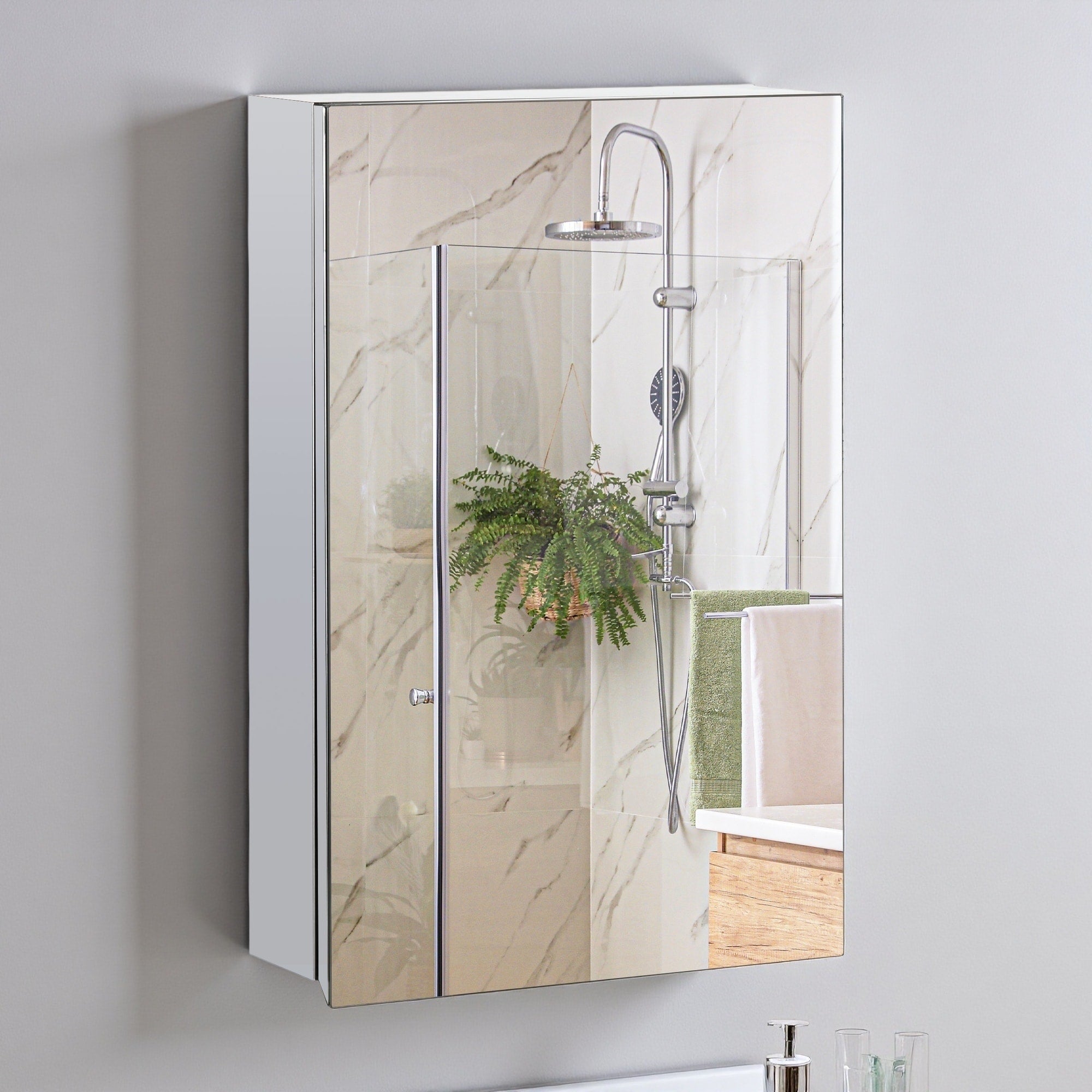 15 X 24 Wall Mounted Medicine Cabinet With Mirror Bathroom Cabinet With Hinged Door And Storage Shelves