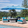15X9 Ft Large Double Sided Rectangular Outdoor Twin Patio Market Umbrella With Light And Base Blue