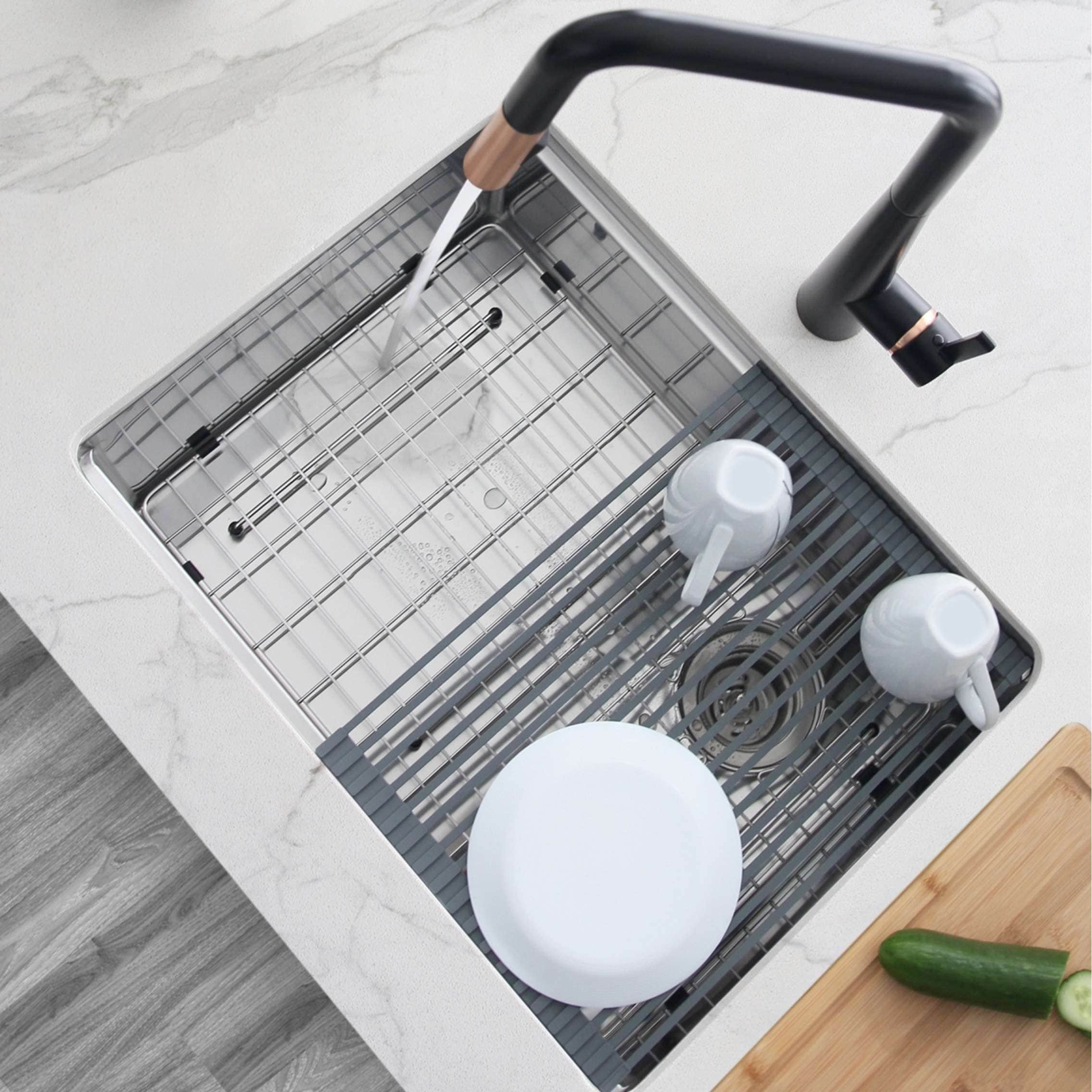 Workstation Roll Up Dish Drying Rack Dark Grey