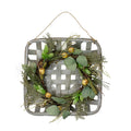 16 Autumn Harvest Green Hop And Cattail Grapevine Wreath In A Wooden Tray Hanger N A