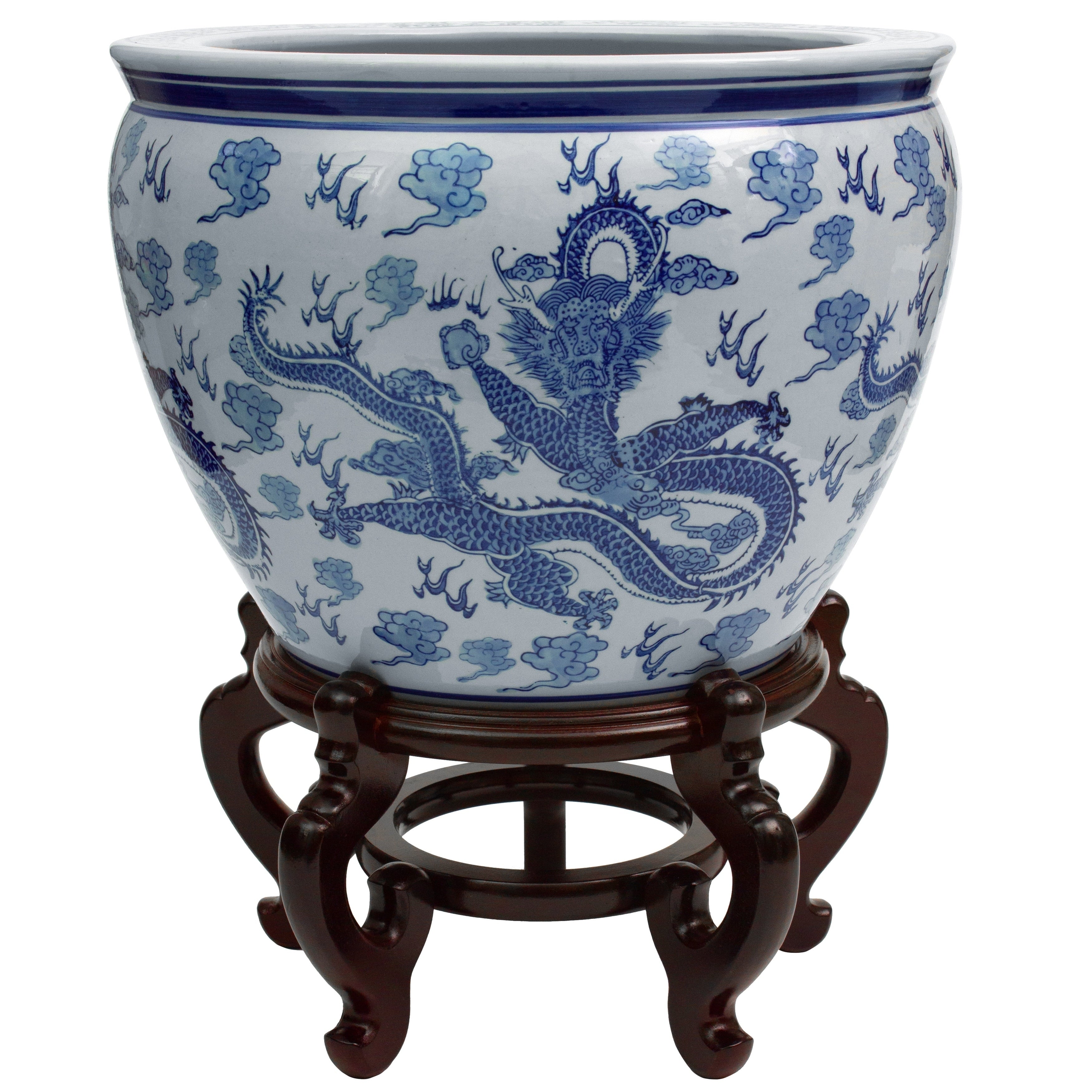 16 Dragon Blue White Porcelain Fishbowl