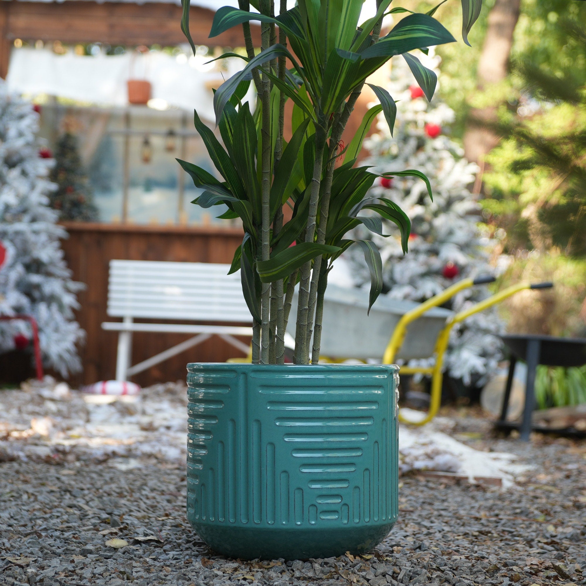16 Inch Diameter Handmade Ceramic Teal Green Planter